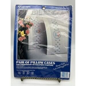 NEW Vogart Crafts Pair of Pillow Cases Embroidery Petite Bouquet 8703J